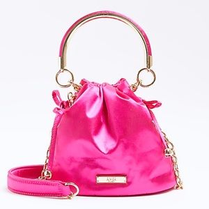 RIVER ISLAND Pink Drawstring Satin Bucket Bag